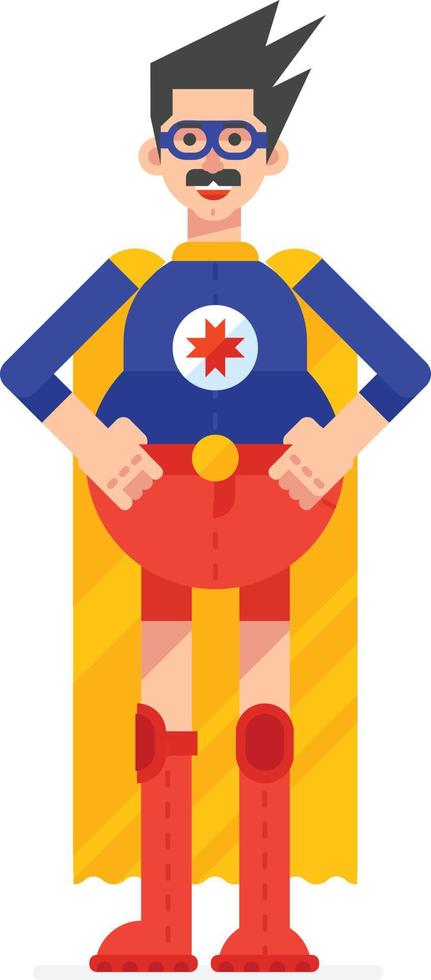 papá superhéroe en traje de superhéroe. héroe con capa amarilla, disfraz con gafas. Objeto aislado sobre fondo blanco.Diseño de ilustración vectorial. vector