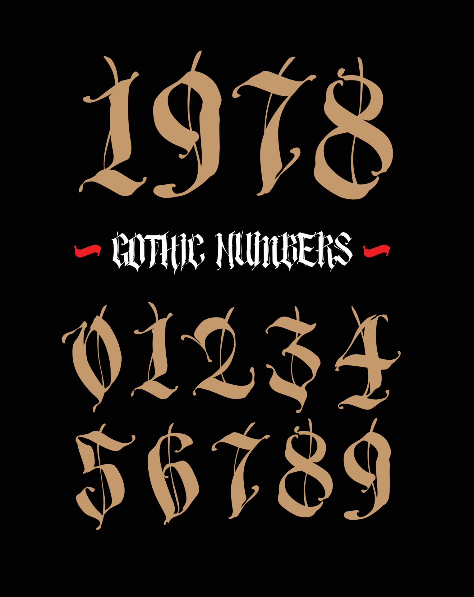 Old English Numbers Temporary Tattoo Set  Tattoo Icon  TattooIcon