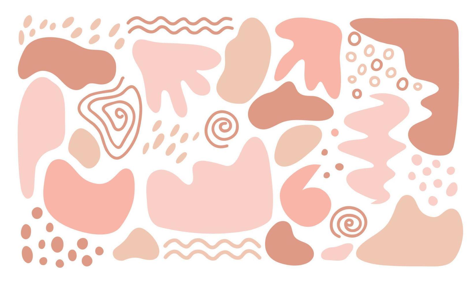 conjunto de formas orgánicas abstractas en colores pastel. elementos de diseño de color rosa y beige aislados sobre fondo blanco. ilustración de dibujado a mano de vector plano. perfecto para redes sociales, tarjetas, decoraciones.