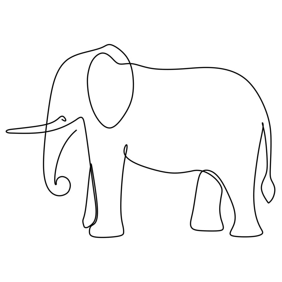 One continuous line drawing of giant African elephant. Wild animal national park conservation. Safari zoo concept. Dynamic single line draw graphic design vector illustration