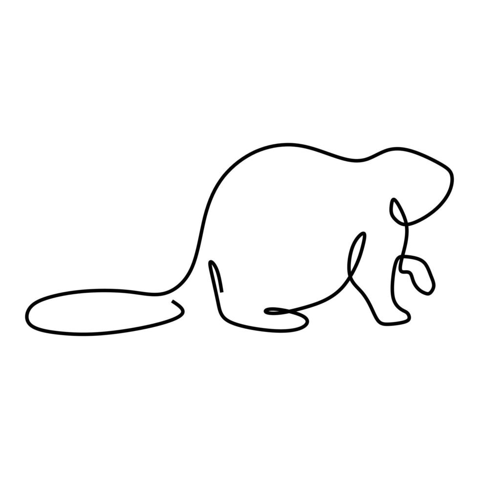 One single line drawing of funny standing beaver for logo identity. Cute adorable rodent animal mascot concept for pet lover club icon. Modern continuous line draw graphic design vector illustration