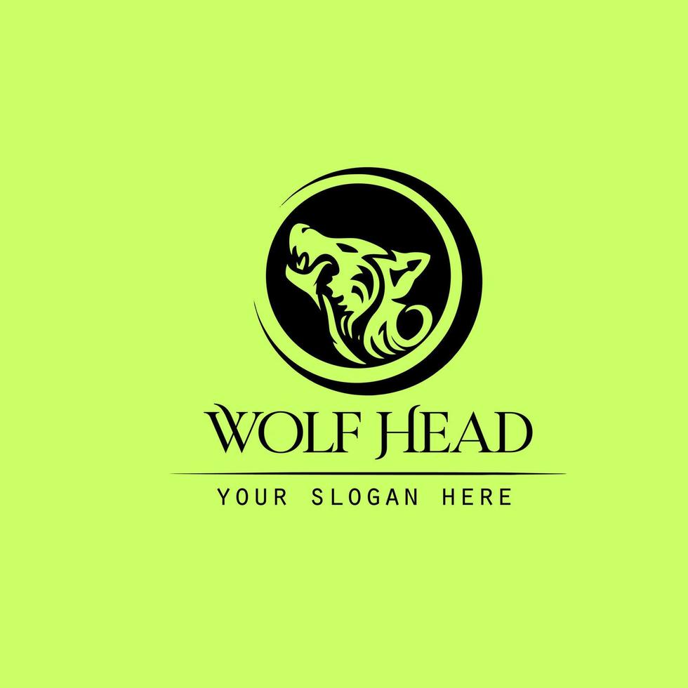 wolf head in black and white illustration logo design vector