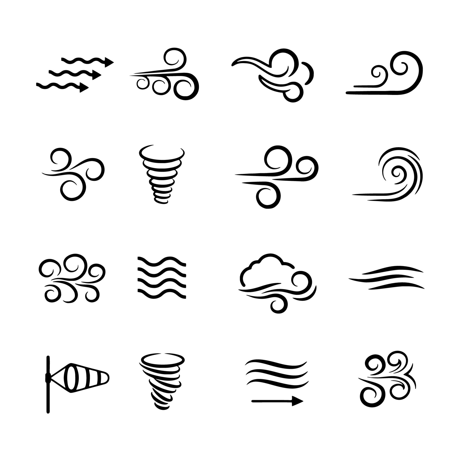 Wind weather, nature icon set. Natural movement of the air symbols