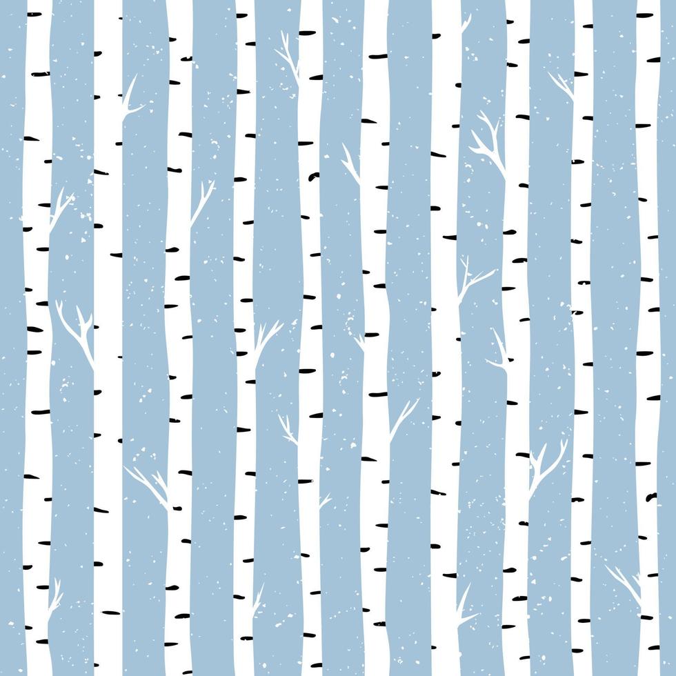 Seamless pattern with white birches. Winter pattern with snowflakes. vector