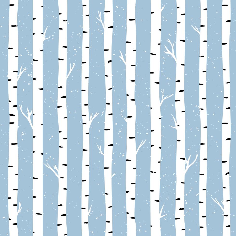 Seamless pattern with white birches. Winter pattern with snowflakes. vector