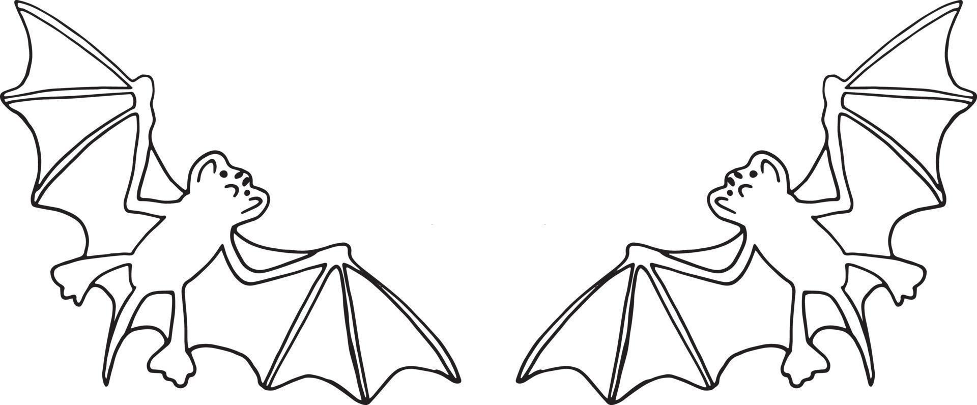 bat sketch frame, border hand drawn  doodle, minimalism, monochrome. template for design card, invitation. halloween, night animal flying vector