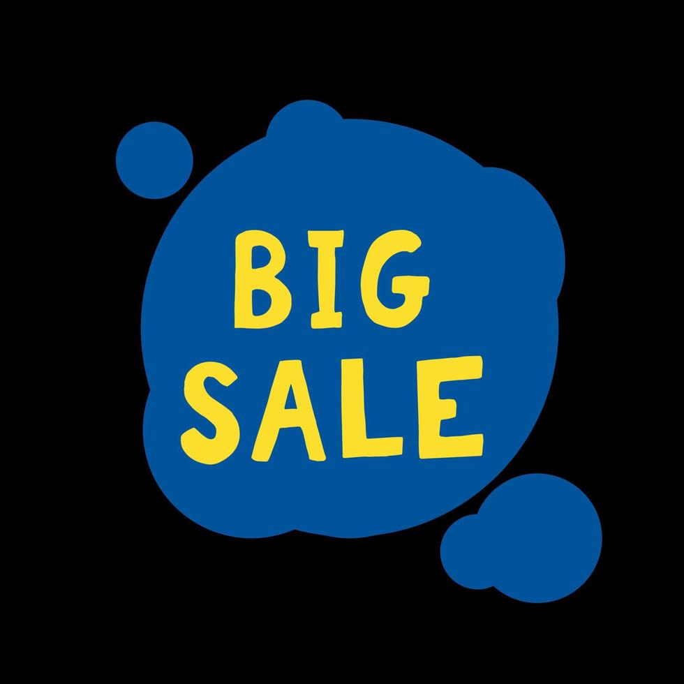 big sale lettering banner, poster hand drawn black, yellow, blue. shopping, discounts. vector