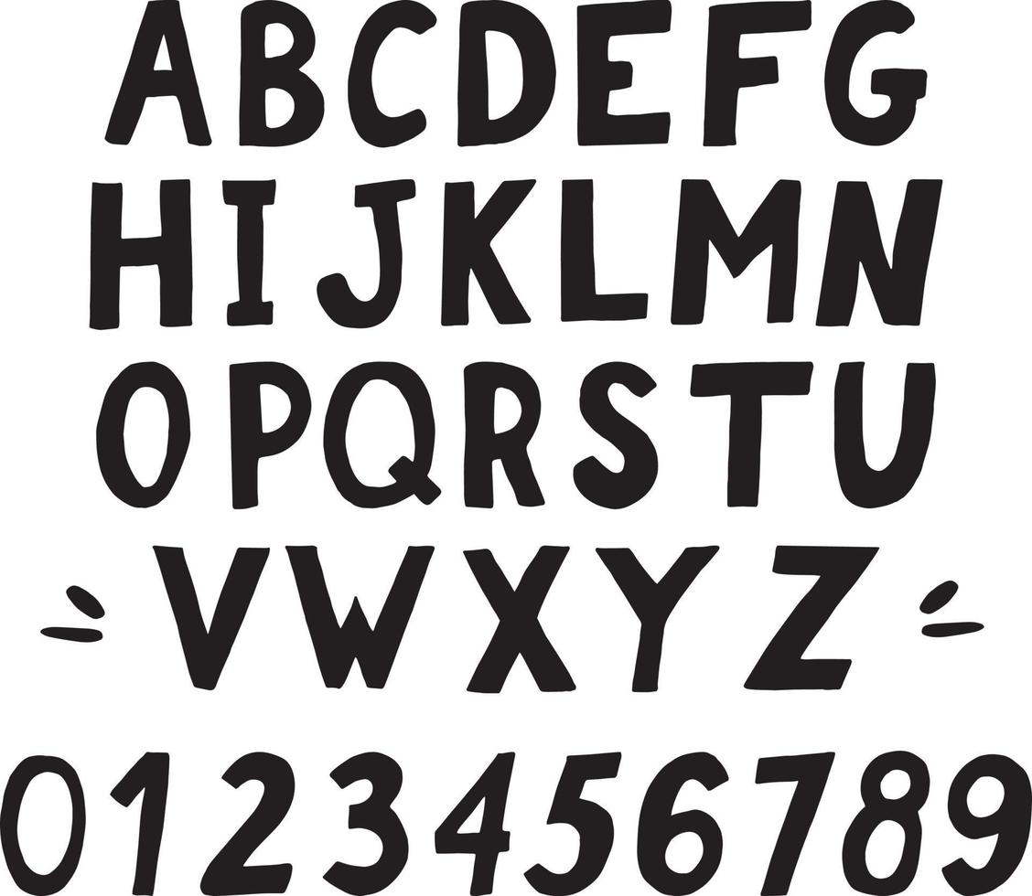 alphabet and numbers hand drawn sketch set doodle, letters, font handwriting vector