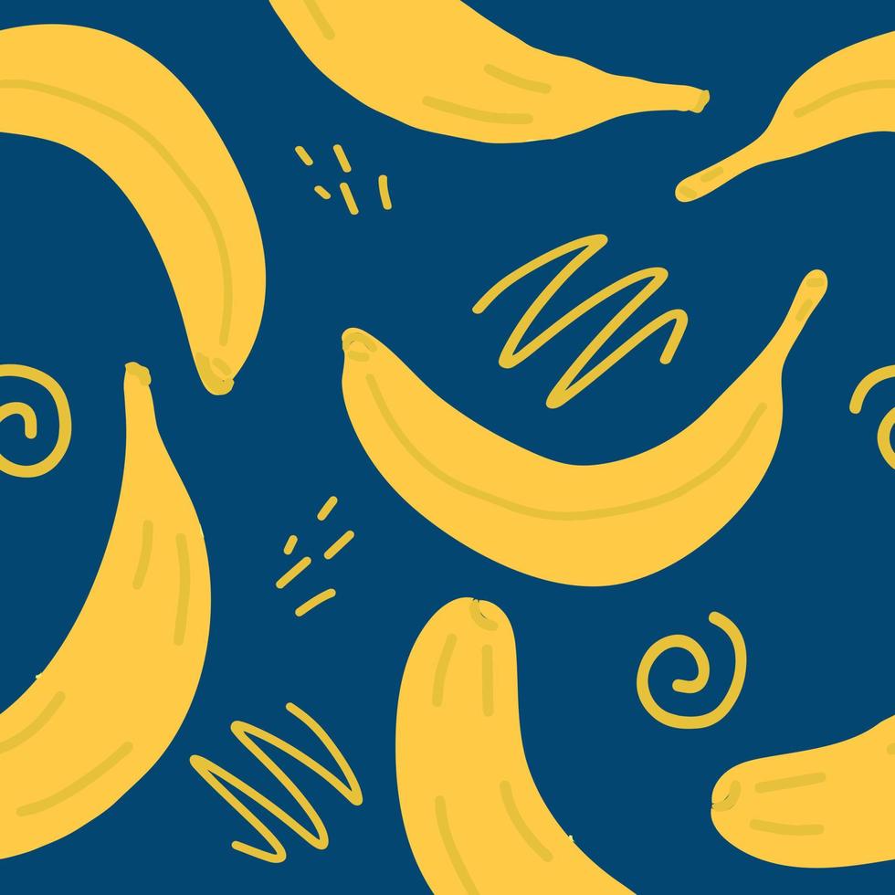rodajas de plátano y garabatos vector de patrones sin fisuras. dibujado a mano. Ilustración para papel tapiz, papel de regalo, textil, fondo. jugosa fruta amarilla de verano