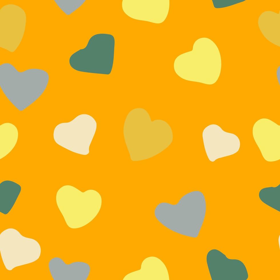 Corazones lindos de patrones sin fisuras en color de tendencia 2021. minimalismo dibujado a mano simple. papel pintado, textiles, papel de regalo, decoración. gris, dorado, amarillo, verde. amor, dia de san valentin vector