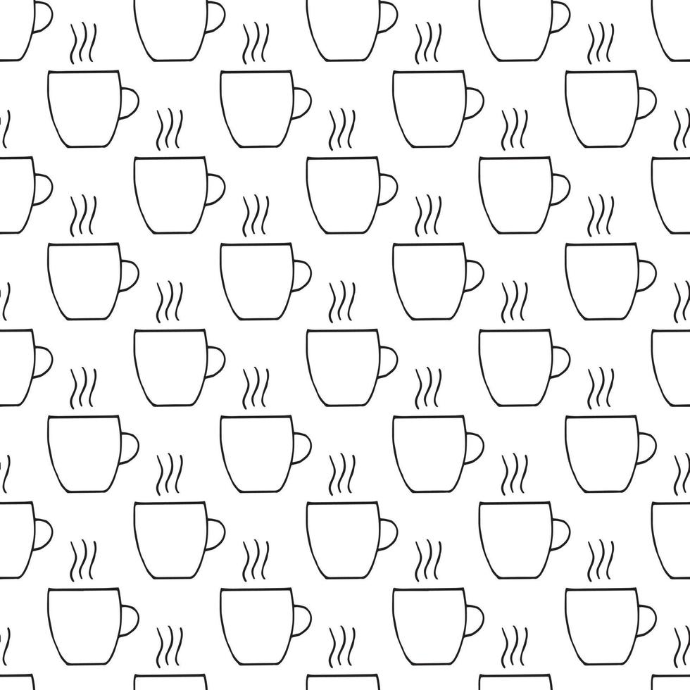 cup and steam seamless pattern. hand drawn doodle style. , minimalism, monochrome, sketch. wallpaper, textile, wrapping paper, background hot drink coffee tea menu vector