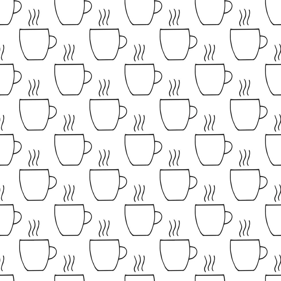 cup and steam seamless pattern. hand drawn doodle style. , minimalism, monochrome, sketch. wallpaper, textile, wrapping paper, background hot drink coffee tea menu vector