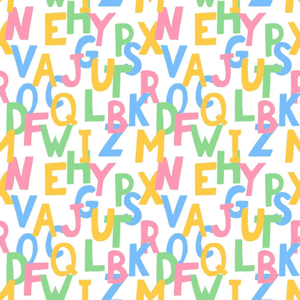 english alphabet kids seamless pattern hand drawn. letters, written font numbers vector