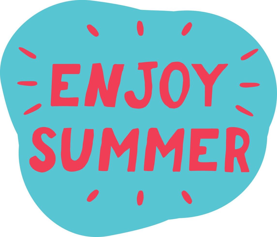 lettering enjoy summer hand drawn in flat style. banner card poster, vacation, sweets, joy, cute, bright vector