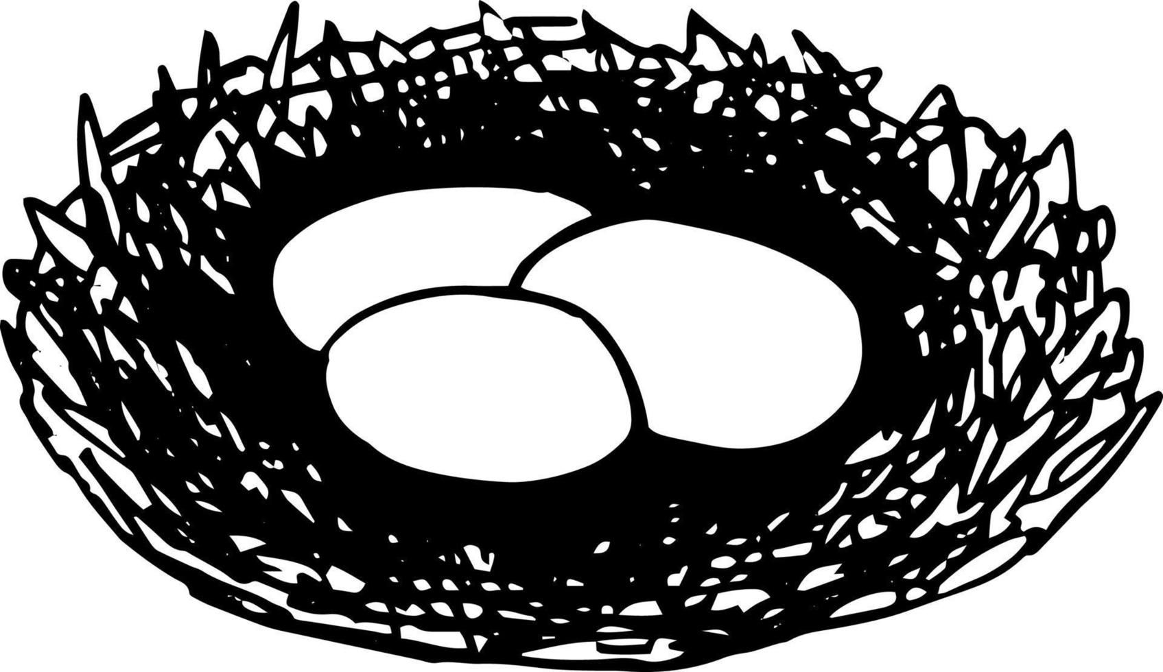 huevos en el nido, icono de etiqueta. bosquejo dibujado a mano estilo doodle. minimalismo, monocromo. primavera, pájaros de pascua vector