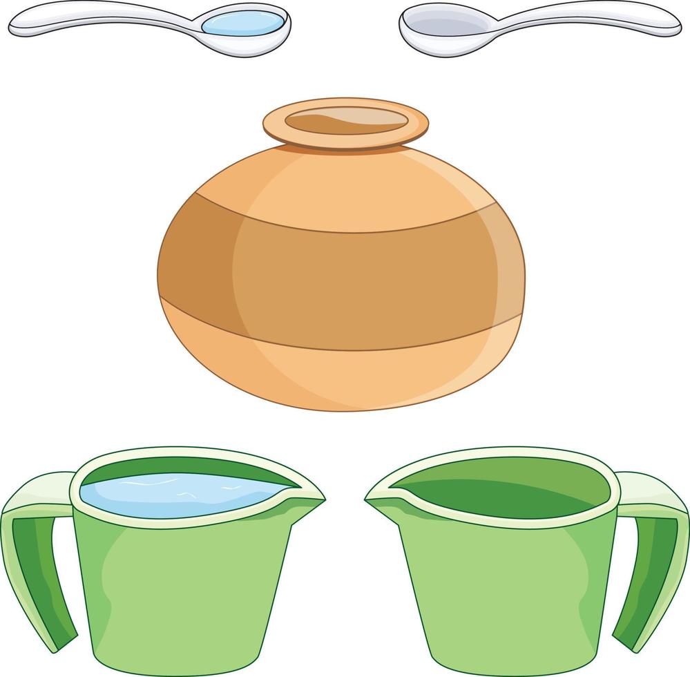 spoon, pot and jug full and empty set Isolated  vector