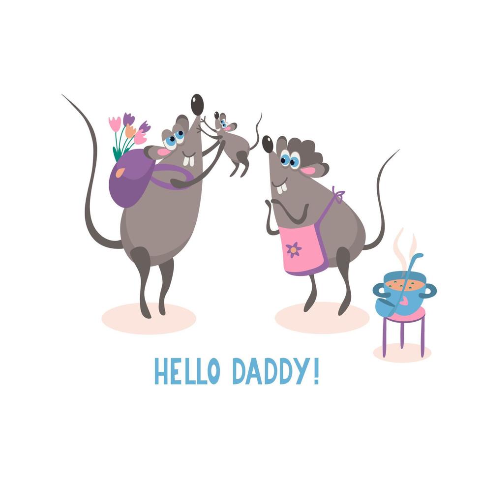 Hello daddy card with rats vector