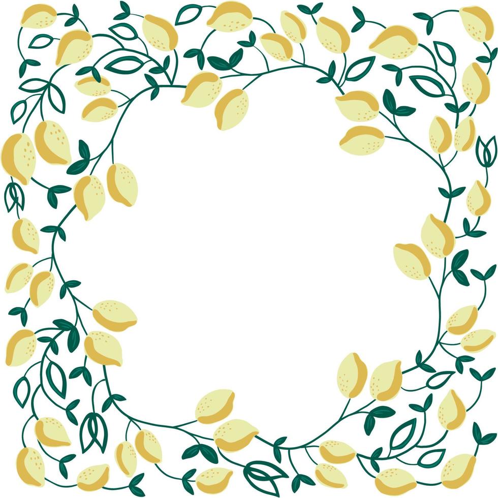Square frame with decorative lemons and leaves. Hand drawn illustration isolated on white background. Great for package design, home decor, invitation cards. vector
