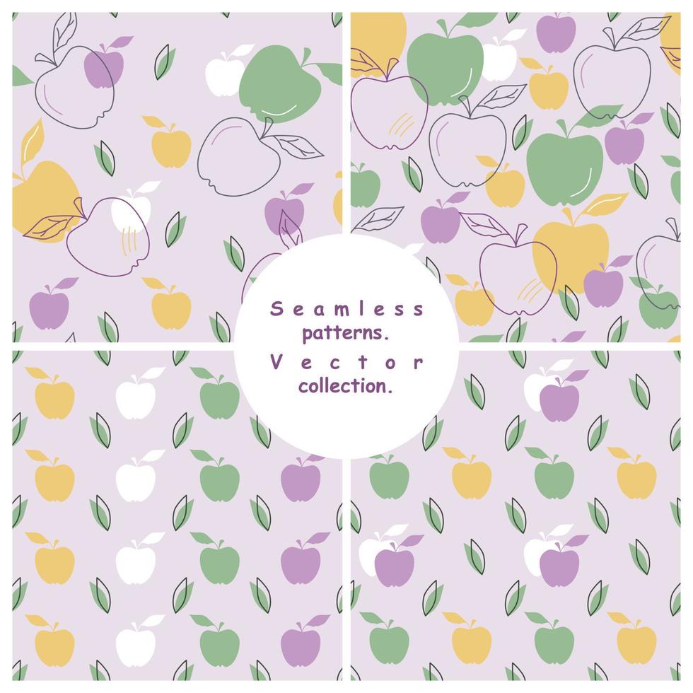 Seamless patterns with apples and leaves.Vector collection for fabric, wallpapers, wrapping paper. vector