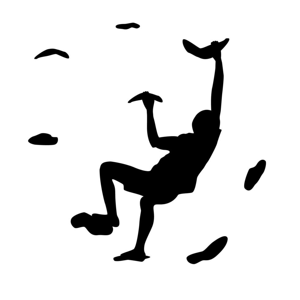 Silhouette of a young rock climber on a climbing wall. Sport, extreme. Vector illustration.