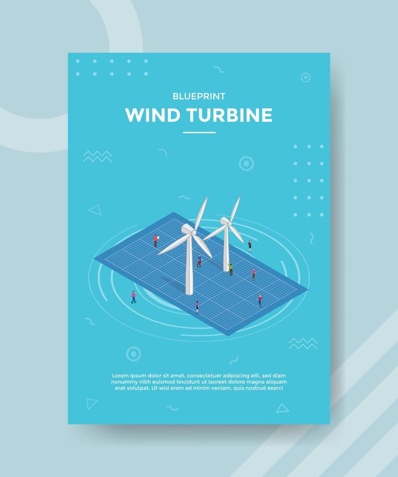 wind turbine blueprint concept for template banner and flyer with isometric style vector