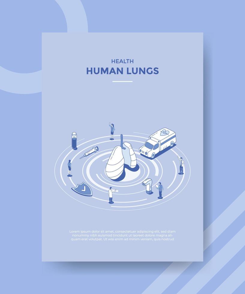 human lungs health concept for template banner and flyer with isometric outline style vector