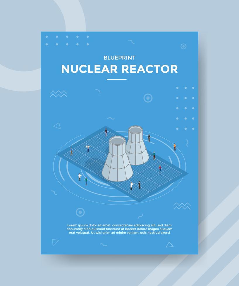 Concepto de plano de reactor nuclear para banner de plantilla y volante con estilo isométrico vector