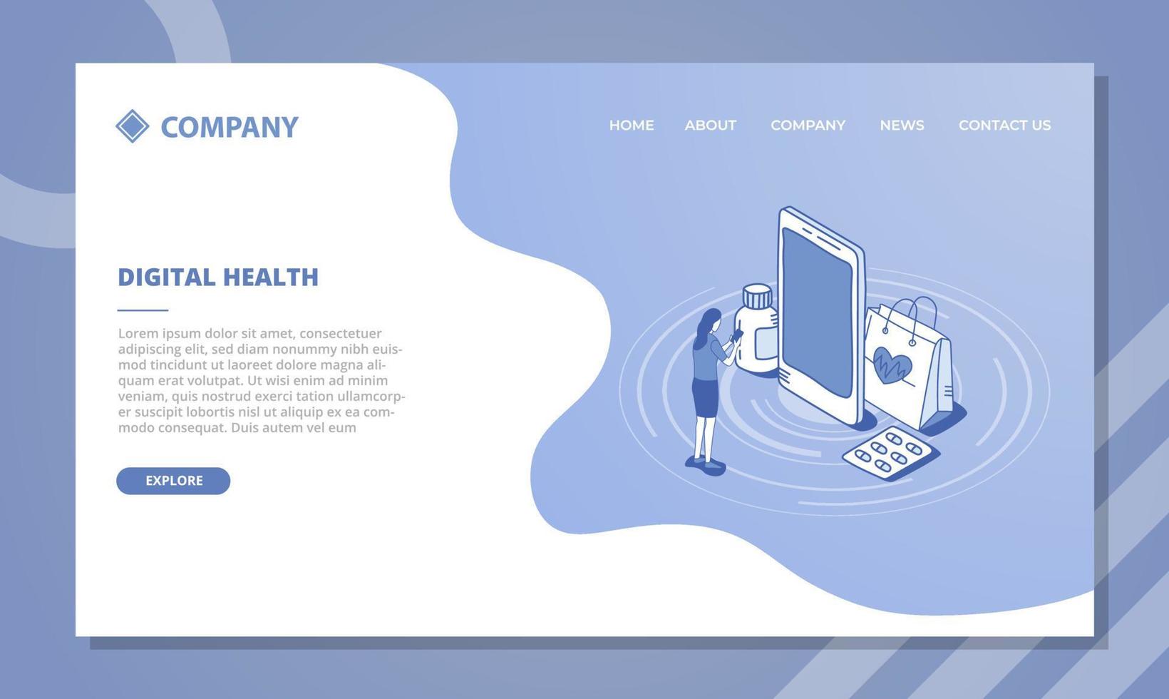 online digital health concept for website template or landing homepage with isometric and outline style vector