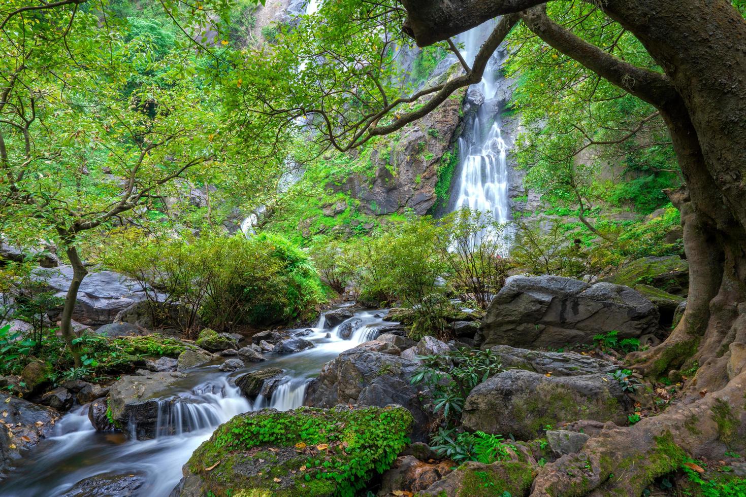 La cascada de khlong lan es una hermosa cascada en la selva tropical de tailandia foto