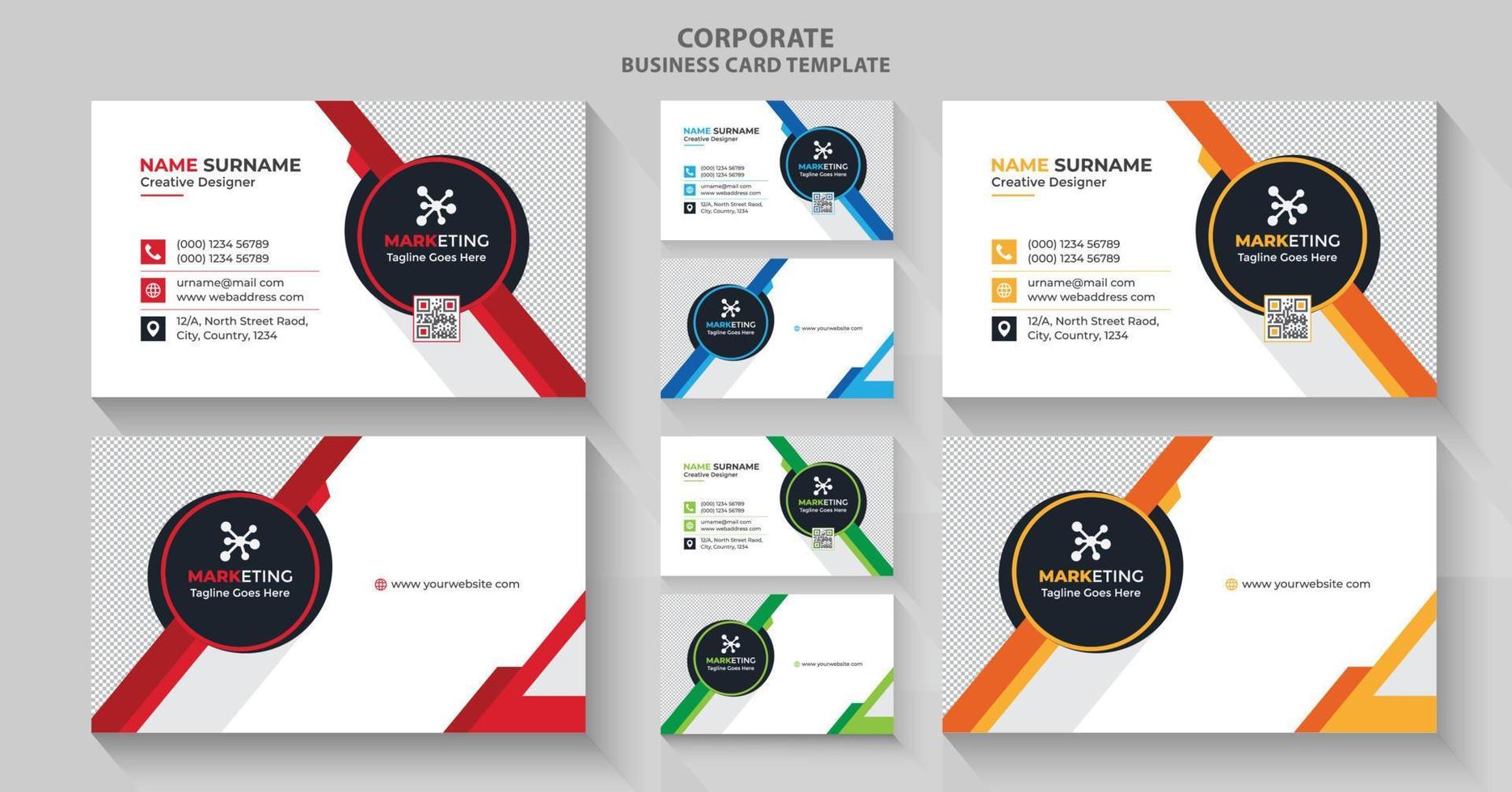 Modern Unique Creative Business Card Template Design with Four Color Variations vector