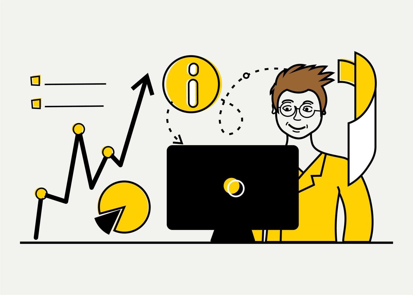 Marketing strategy vector illustration in yellow and black the girl behind the mental process