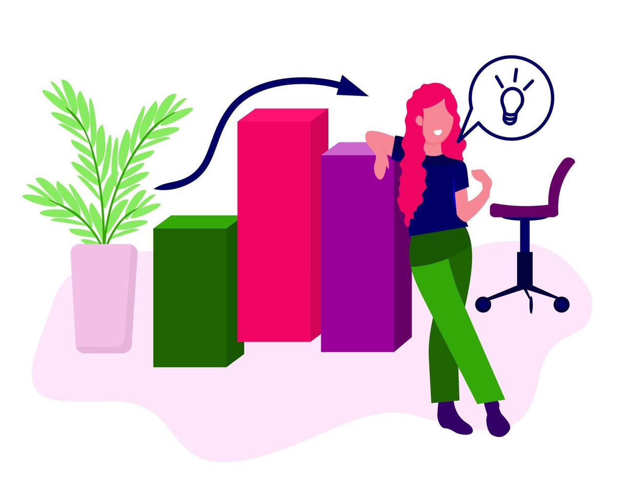 Character a person in the office at work Brainstorming The birth of an idea Creative process Analytics Marketing Strategy of the winner Vector illustration