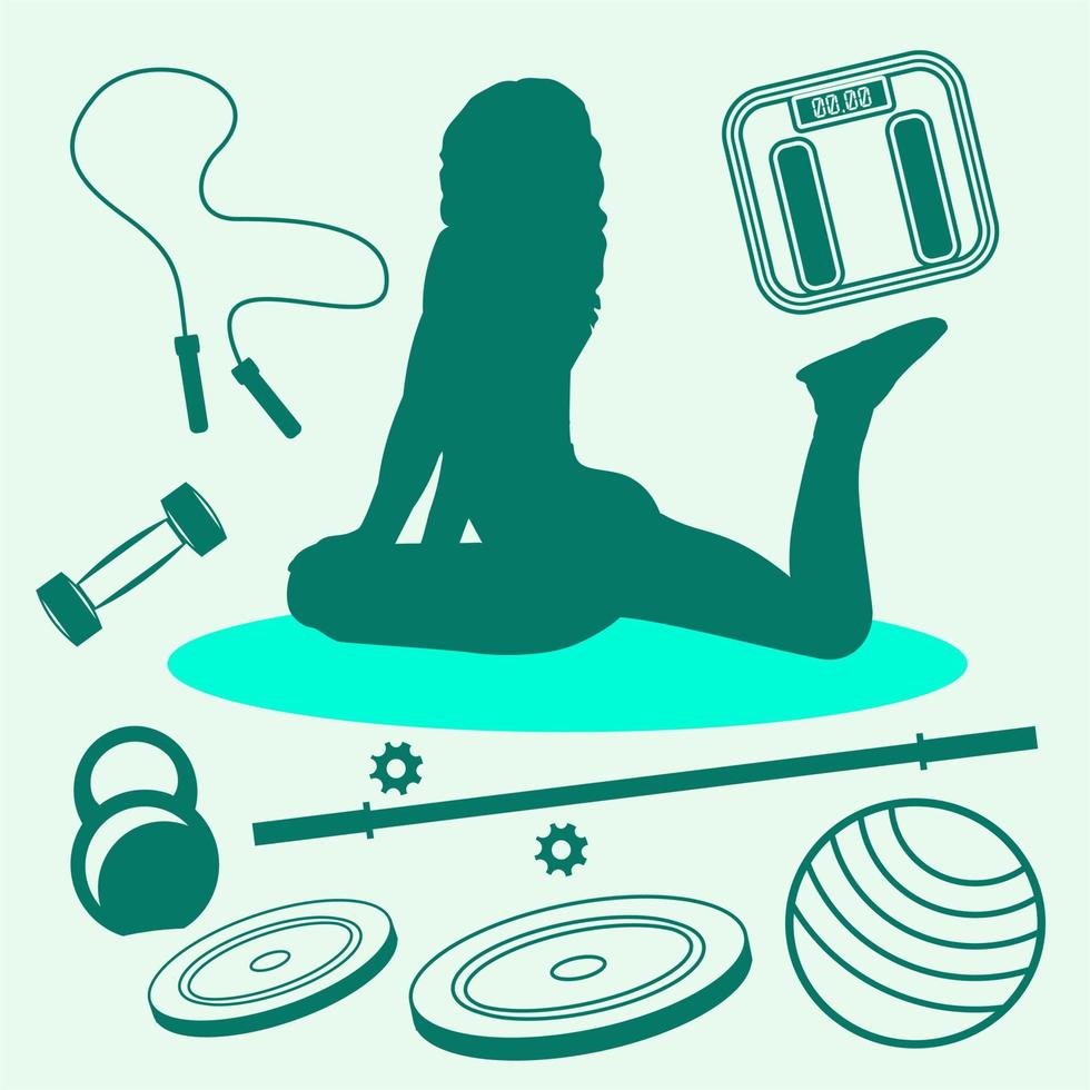 Vector silhouette of a girl drawn by hand. Sports, fitness, yoga. Healthy lifestyle.
