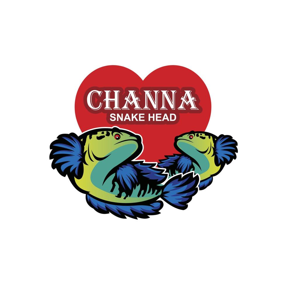 SNAKE HEAD FISH channa limbata, great of channa fish mascot, vector illustrations