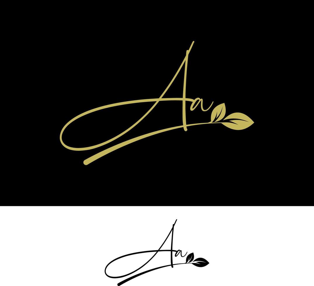 vector de belleza letras iniciales aa con hoja. firma, escritura a mano, moda, boutique, boda, joyería, botánica, logotipo floral, plantilla de diseño de logotipo vectorial creativo