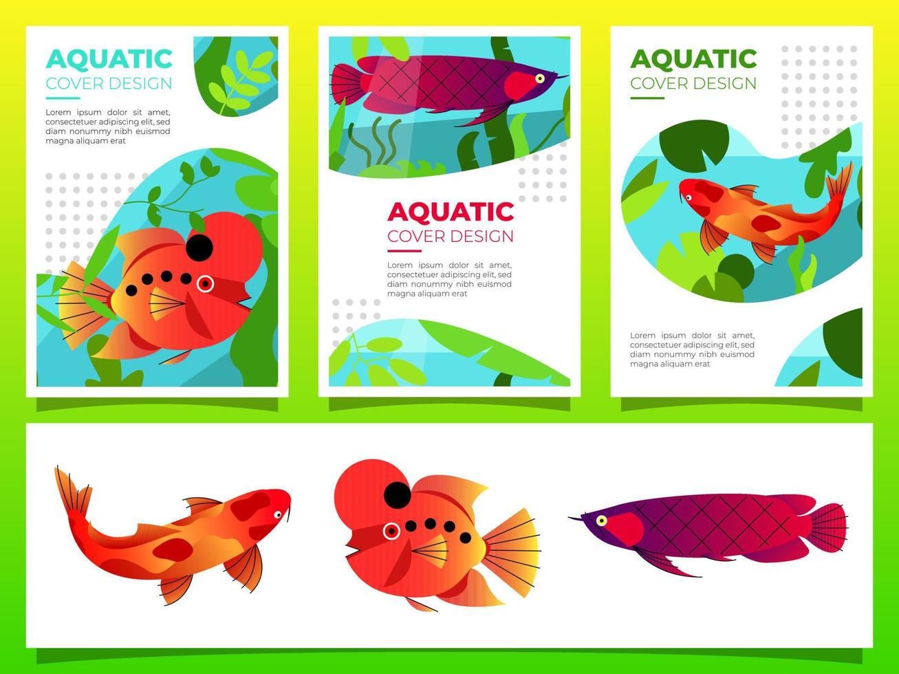 Aquatic cover design template with exotic fish vector