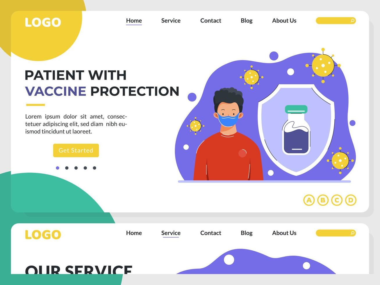 Landing page template with Illustration of Patient with Vaccine Protection vector