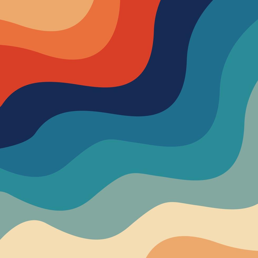 Retro 70s and 80s Color Palette Mid-Century Minimalist Abstract Art Ocean Waves vector