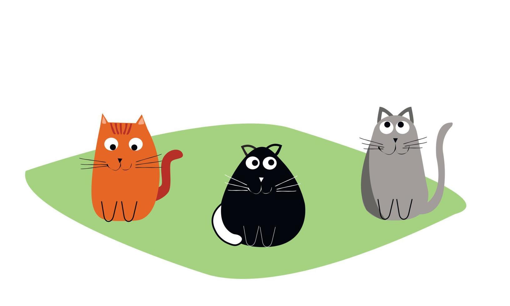 Bustling cats cats redhead black gray cheerful with big eyes. vector