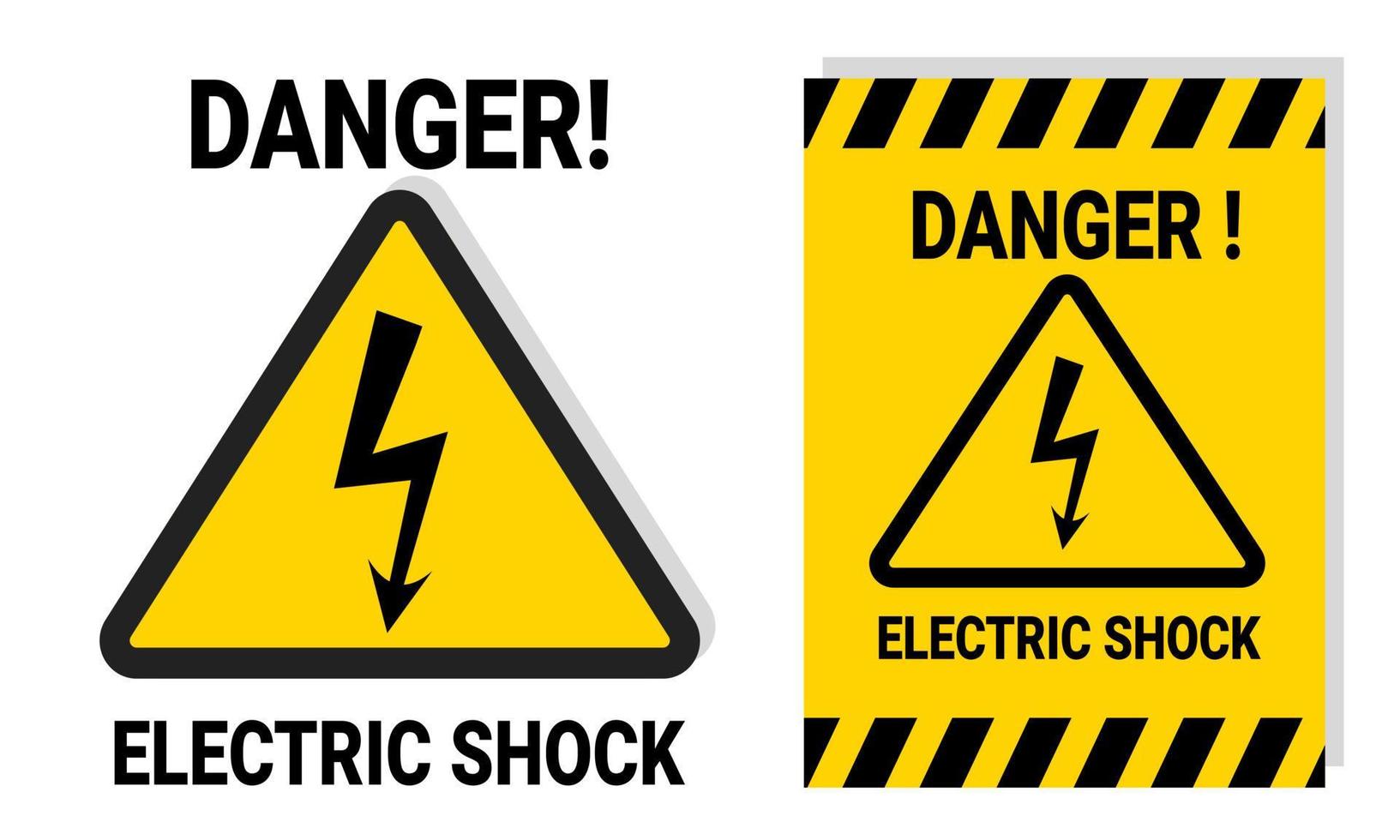 Señal de advertencia de peligro de descarga eléctrica para seguridad en el trabajo o el laboratorio con una etiqueta adhesiva amarilla imprimible para advertir el peligro. peligro de icono de ilustración vectorial vector