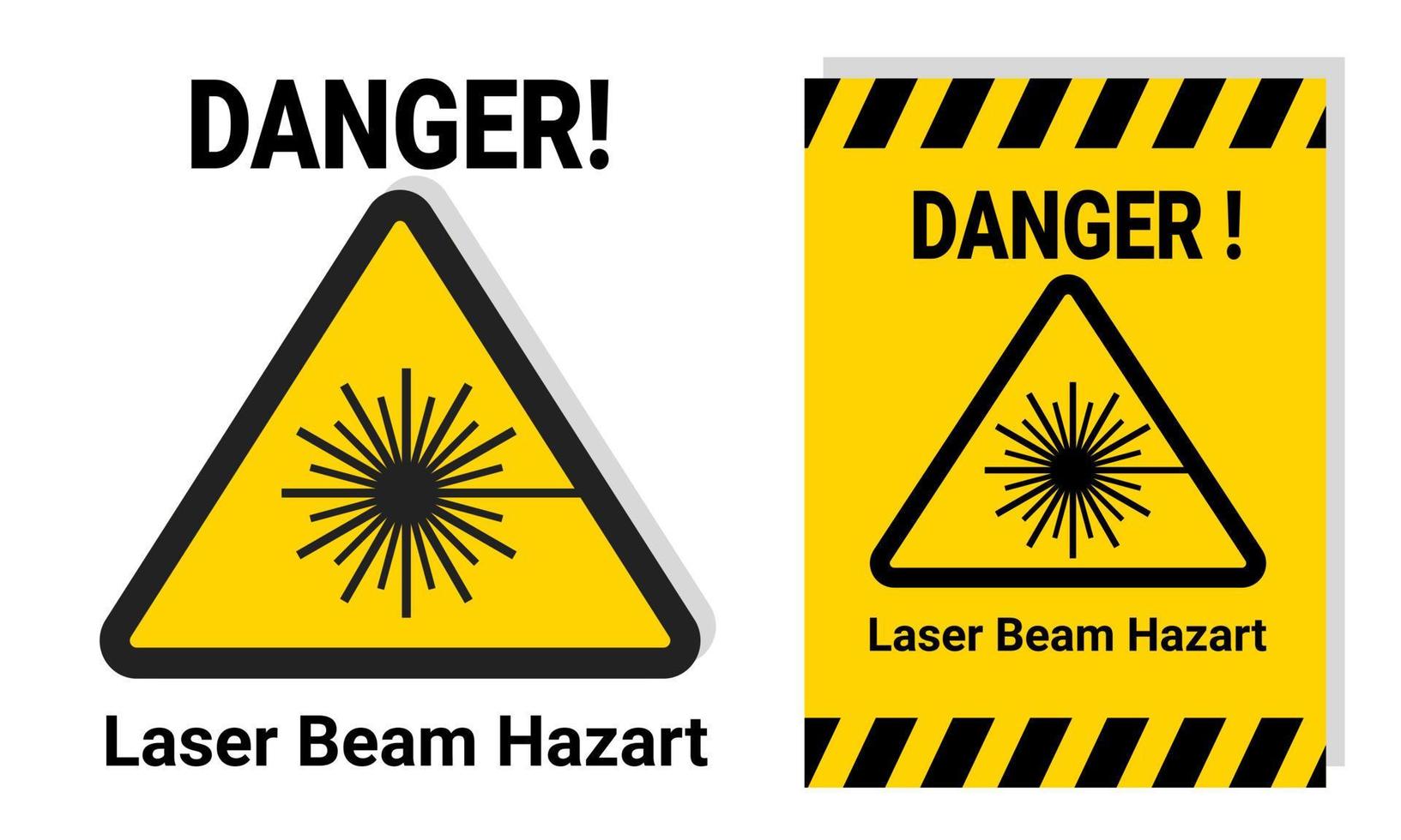 Señal de advertencia de peligro de luz láser para seguridad en el trabajo o laboratorio con etiqueta adhesiva amarilla imprimible para notificación. Ilustración de vector de icono de peligro