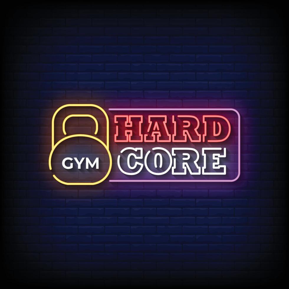 vector de texto de estilo de letreros de neón de gimnasio hardcore