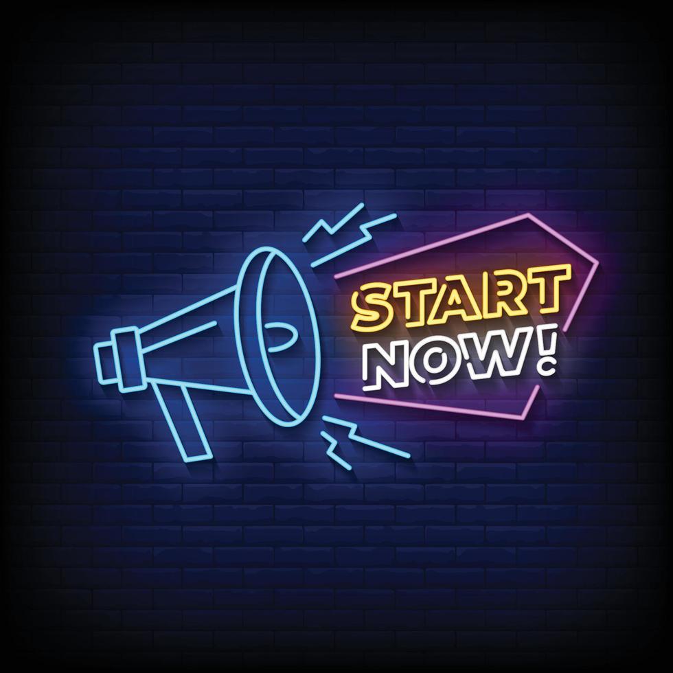 Start Now Neon Signs Style Text Vector