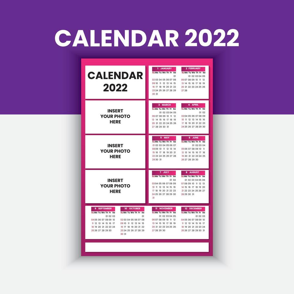 año calendario 2022 con 3 fotos y diseño simple y elegante 4 vector