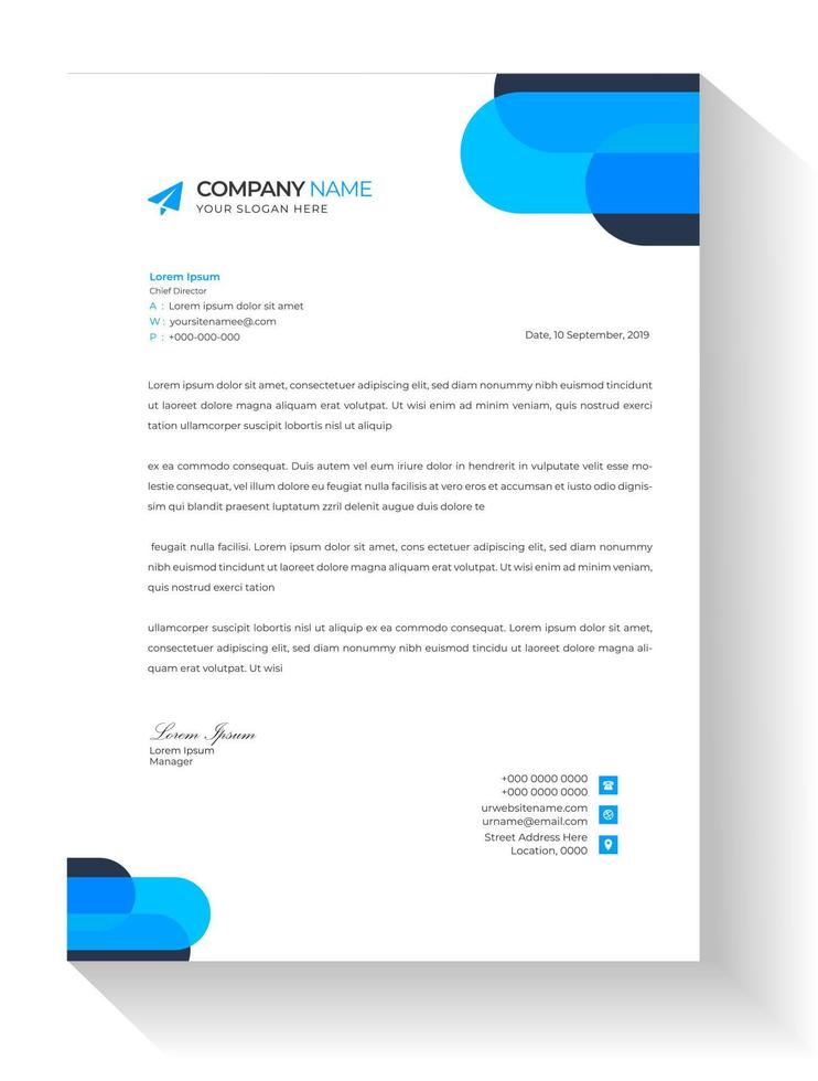 corporate modern business  letterhead design template with blue color. creative modern letter head design template for your project. letterhead, letter head, simple  business letterhead design. vector