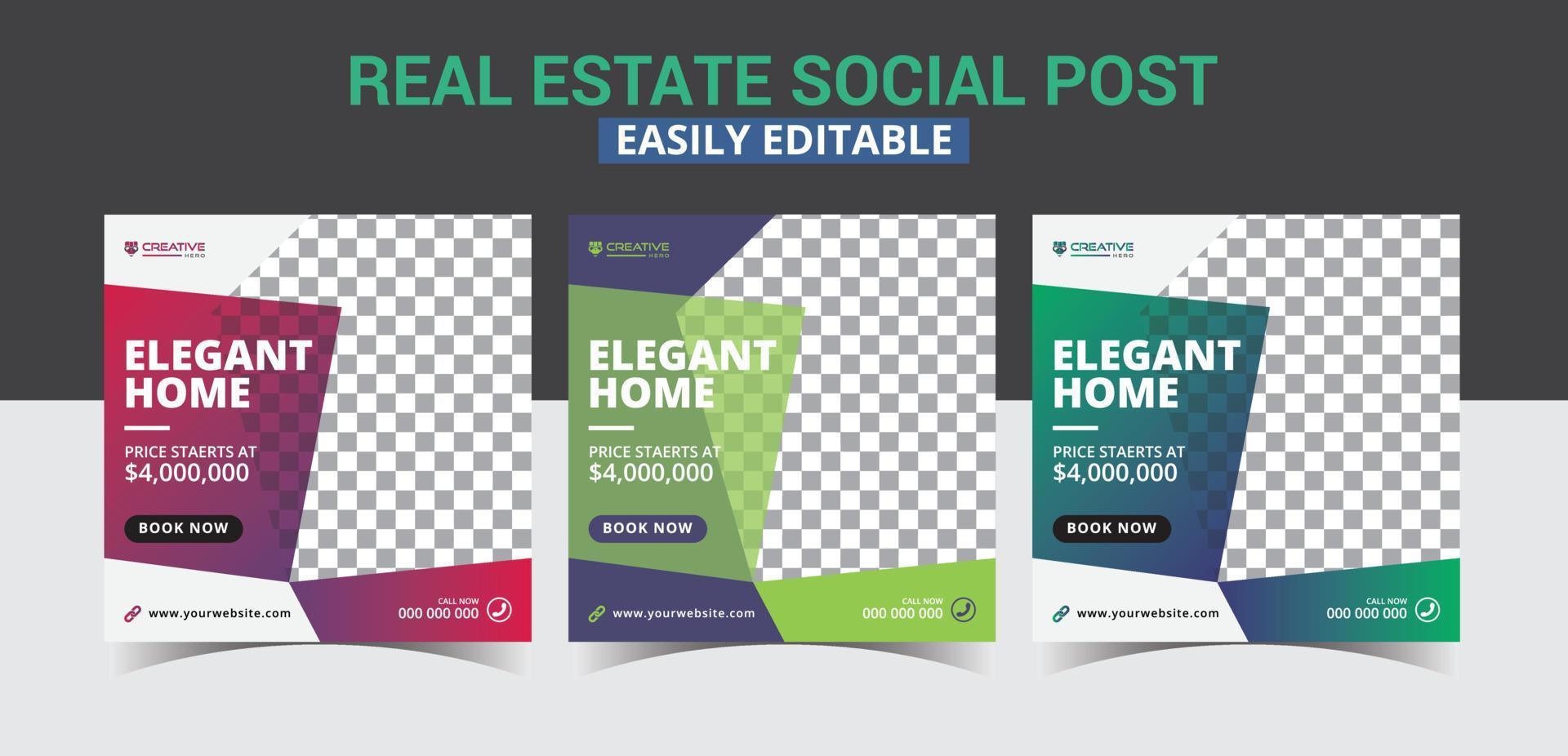 Real estate business geometric social media post banner template. vector