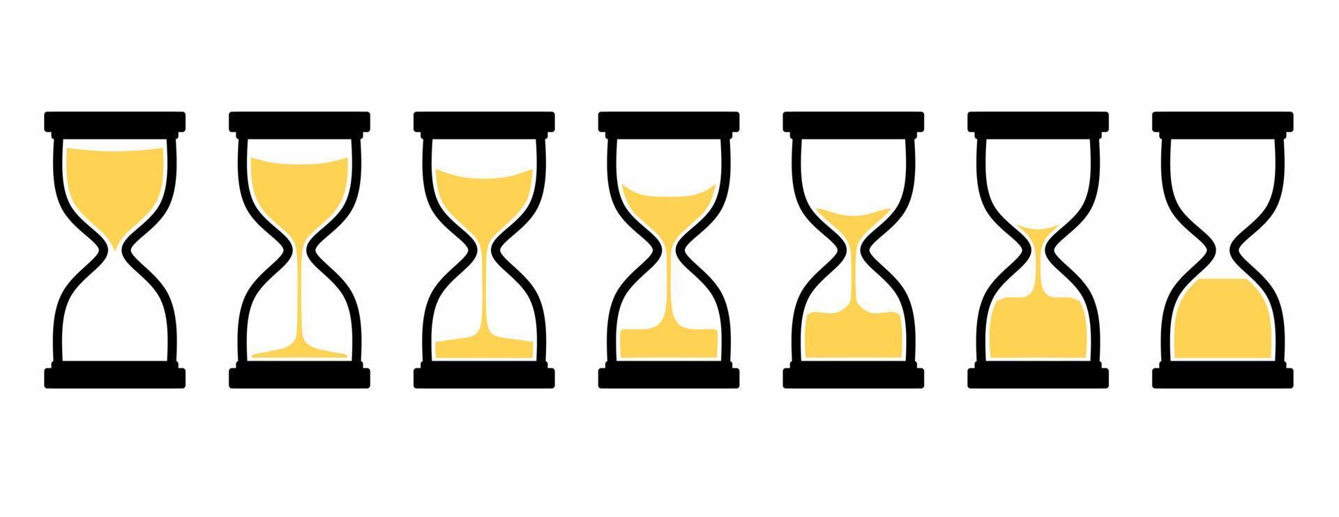 Set of Vector Hourglass Icon Collection. Sand Clocks for Sprite Sheet Animation. Vintage Hourglass Timer Sand as Countdown Illustration