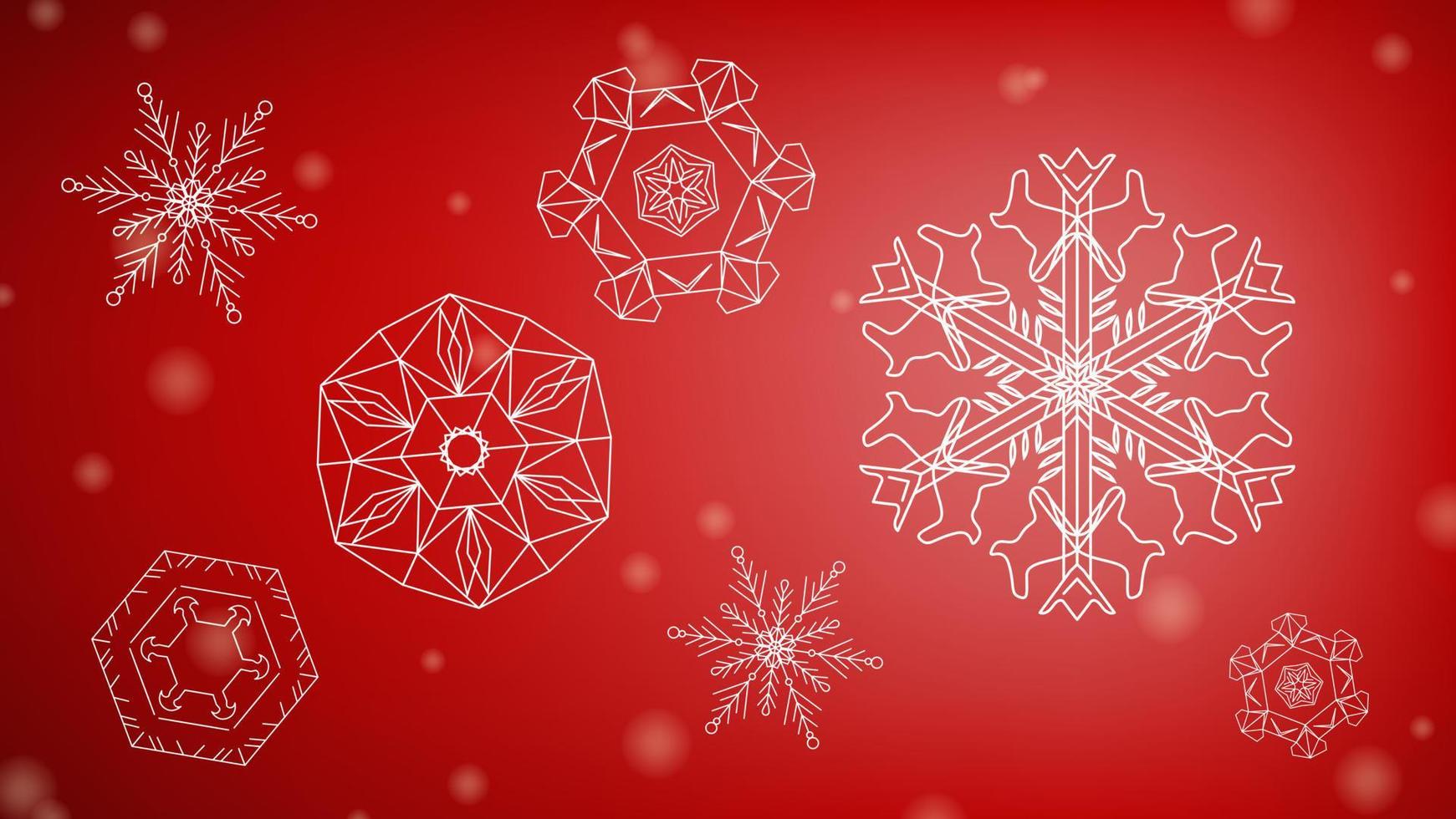 Snowflakes set on red Christmas gradient background vector