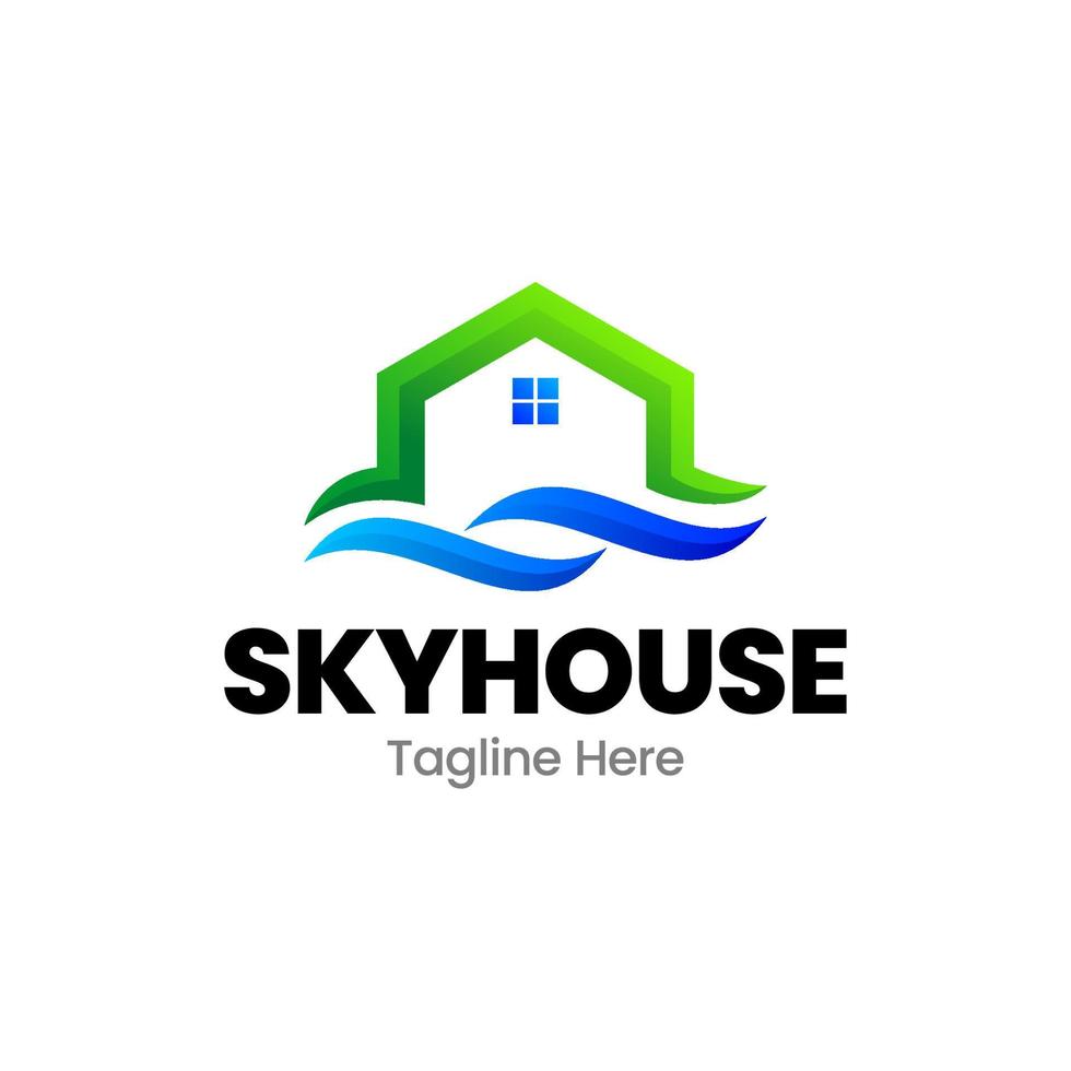 sky house Real estate gradient logo design vector