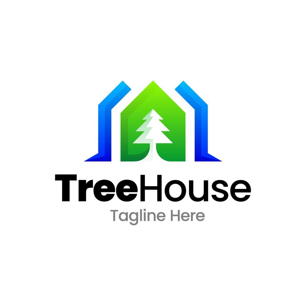 tree green house  gradient logo design vector